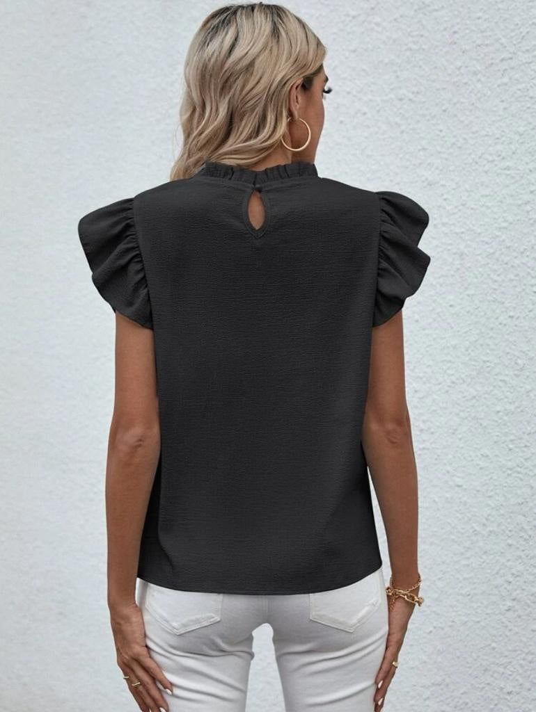 MOCK NECK RUFFLE TRIM TOPS BLOUSE