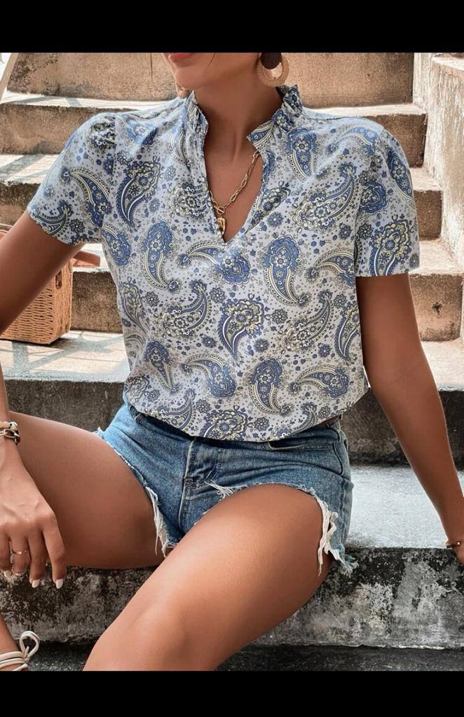 Short Sleeve V-Neck Blouse