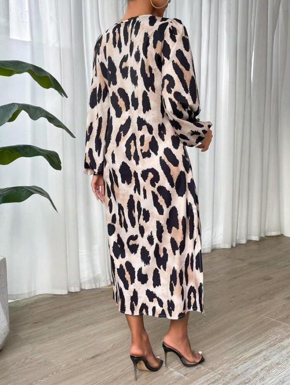 V Neck Leopard Dress