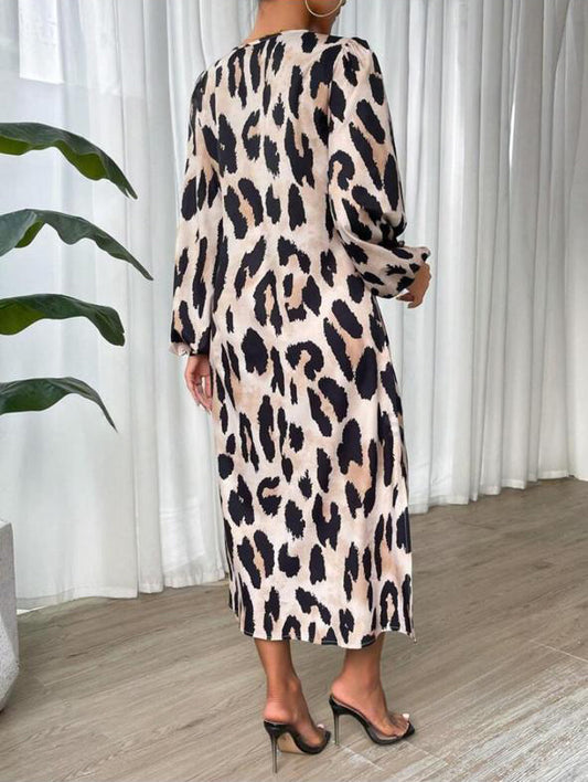 V Neck Leopard Dress