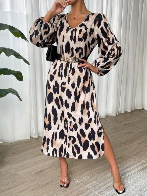 V Neck Leopard Dress