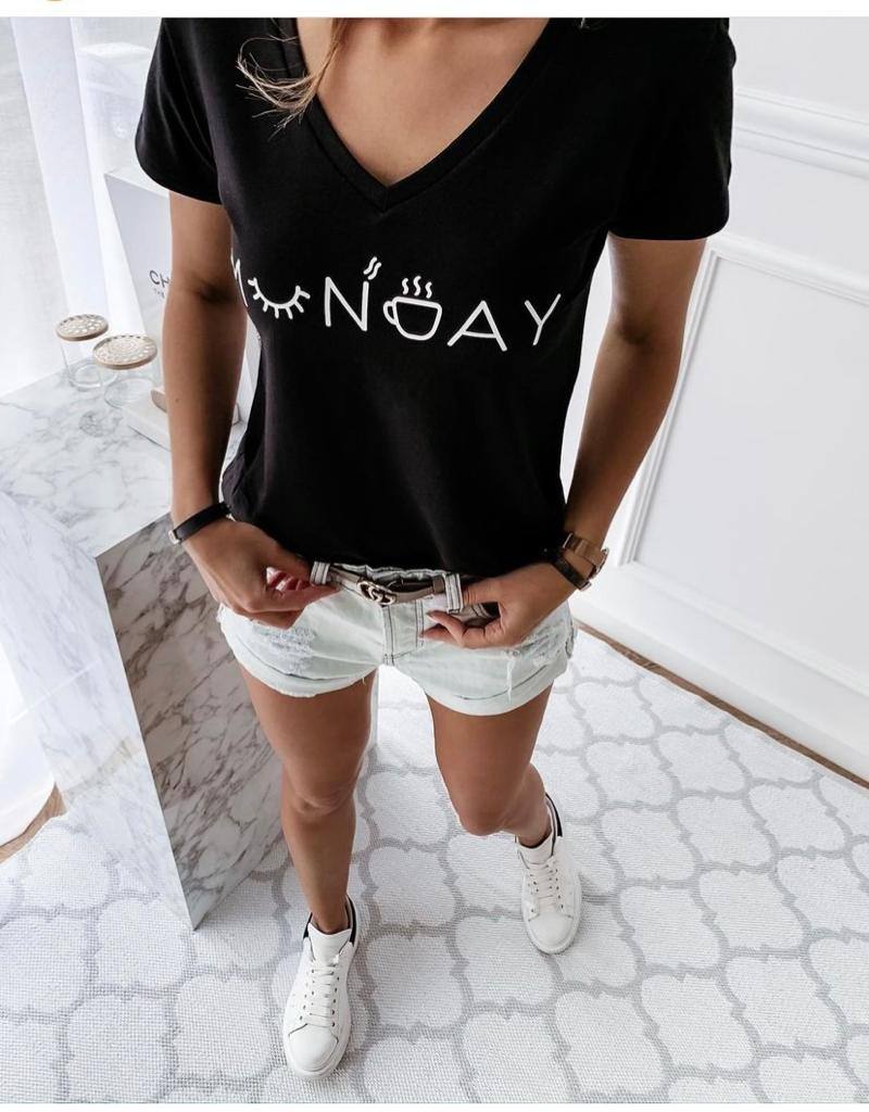 Women Solid Print V Neck T-Shirts